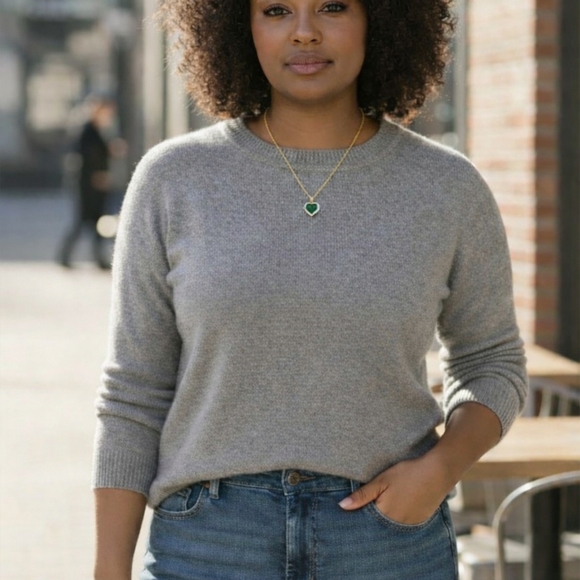 Gold Heart Pendant Necklace | CZ Emerald | Everyday Layering Chain - Picture 2 of 4